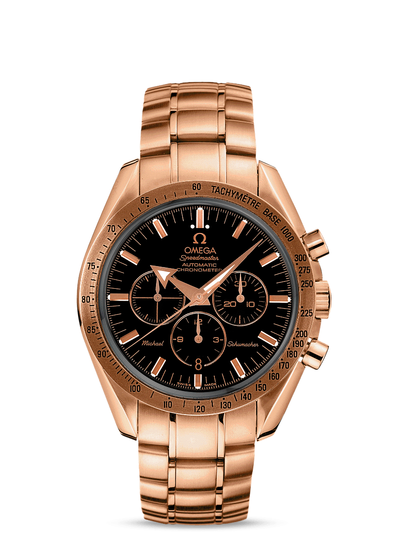 Omega 3159.50.00 : Speedmaster Broad Arrow Red Gold / Black / Bracelet / Michael Schumacher