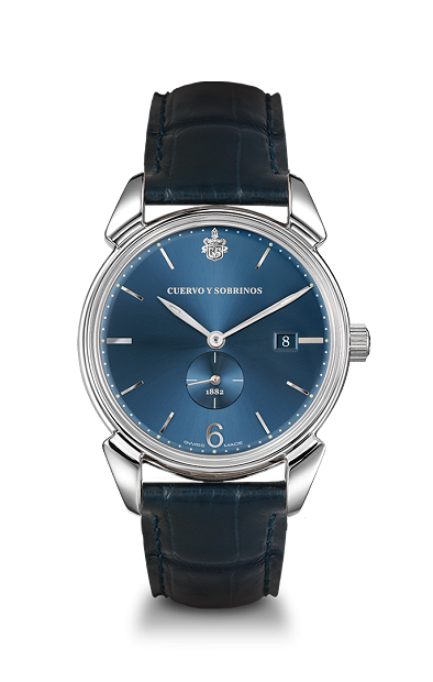 Cuervo y Sobrinos 3191.1BS : Historiador Segundos Pequeños Stainless Steel / Blue / Alligator