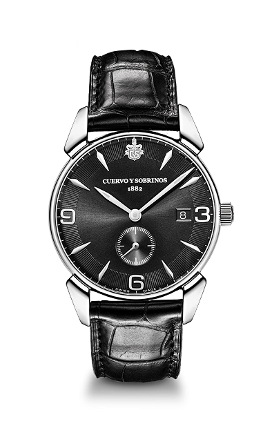 Cuervo y Sobrinos 3191.1VNS : Historiador Segundos Pequeños Vintage Stainless Steel / Black / Alligator