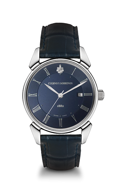 Cuervo y Sobrinos 3195.1CS.BR : Historiador Segundos Centrales Stainless Steel / Blue / Alligator