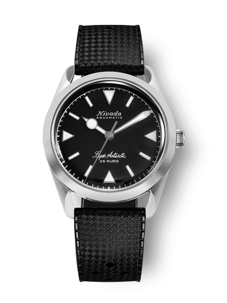Nivada Grenchen 32025A01 : Super Antarctic Black - White Luminova / Stainless Steel / Tropic