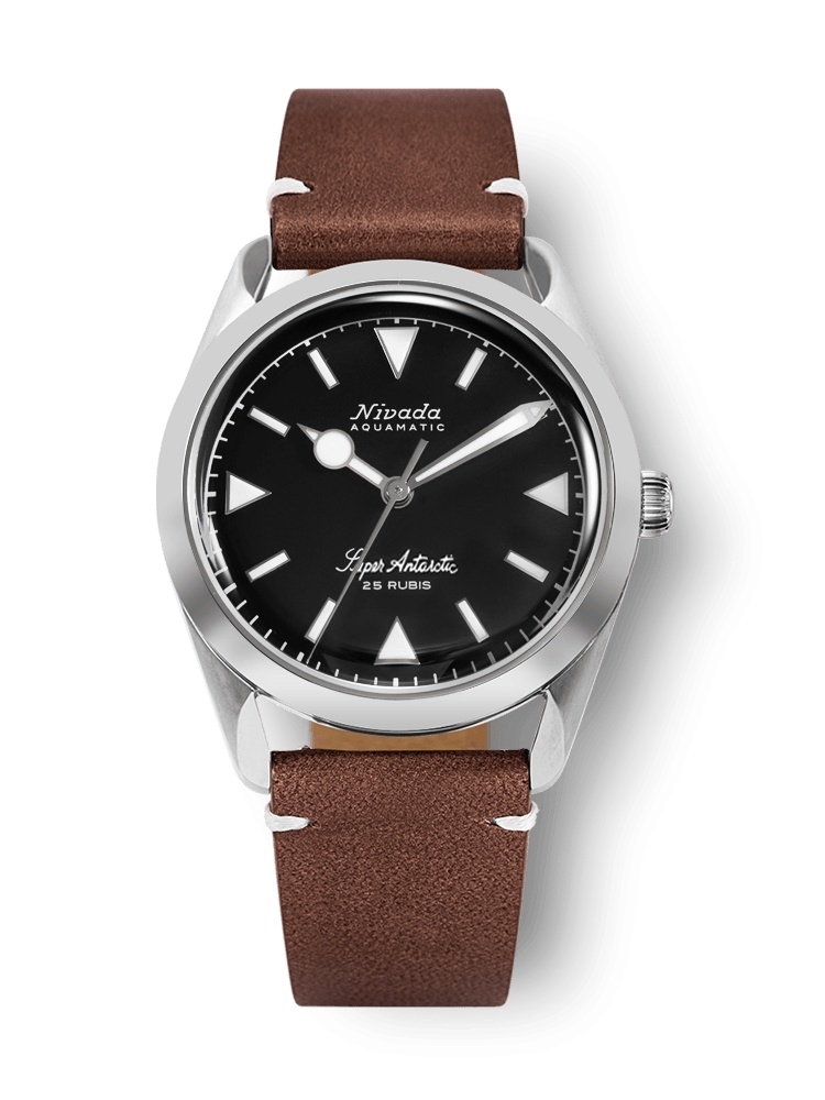 Nivada Grenchen 32025A02 : Super Antarctic Black - White Luminova / Stainless Steel / Brown - White