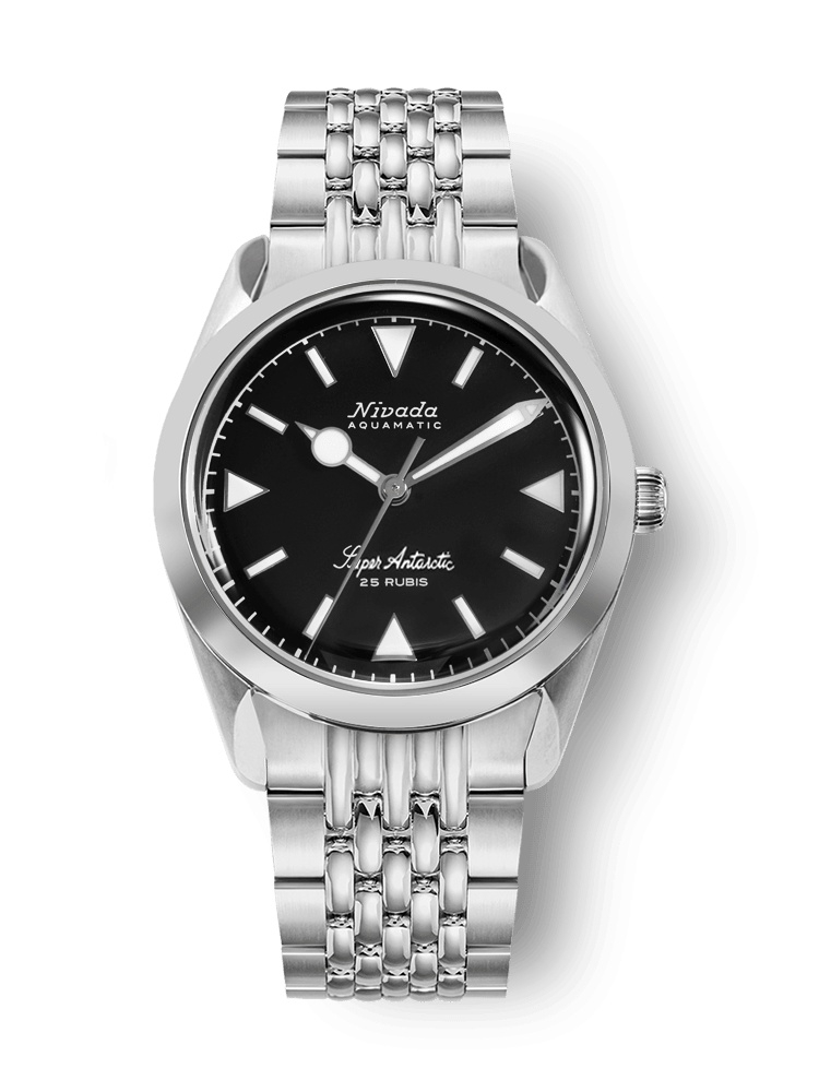 Nivada Grenchen 32025A04 : Super Antarctic Black - White Luminova / Stainless Steel / Beads of Rice