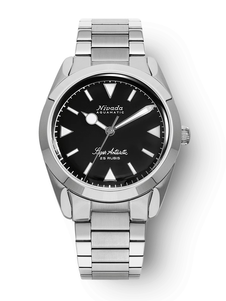 Nivada Grenchen 32025A20 : Super Antarctic Black - White Luminova / Stainless Steel / Flat Link