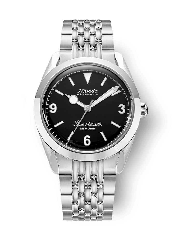 Nivada Grenchen 32039A04 : Super Antarctic 3.6.9. Black - No Vintage Effect / Stainless Steel / Beads of Rice