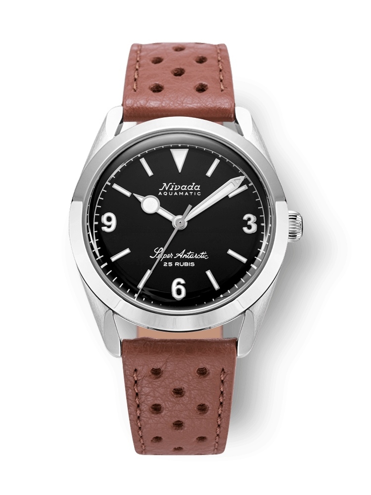 Nivada Grenchen 32039A23 : Super Antarctic 3.6.9. Black - No Vintage Effect / Stainless Steel / Brown Racing