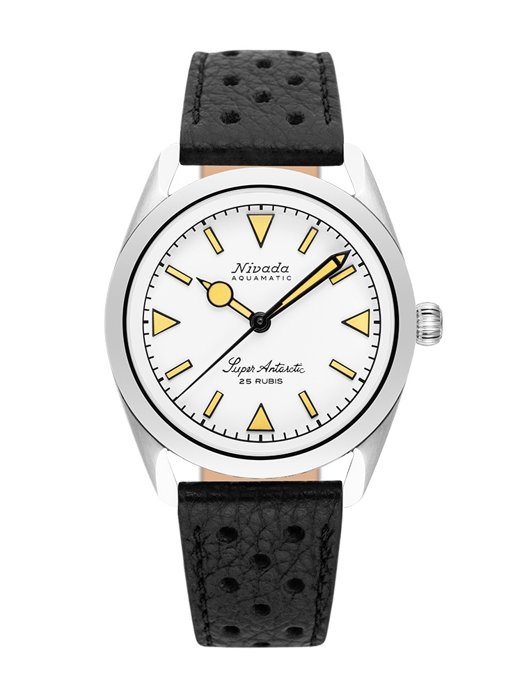 Nivada Grenchen 32064A10 : Super Antarctic White - Yellow Luminova / Stainless Steel / Black Racing