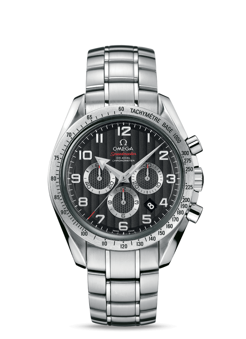 Omega 321.10.44.50.01.001 : Speedmaster Broad Arrow 44.25 Stainless Steel / Black Stripes / Bracelet
