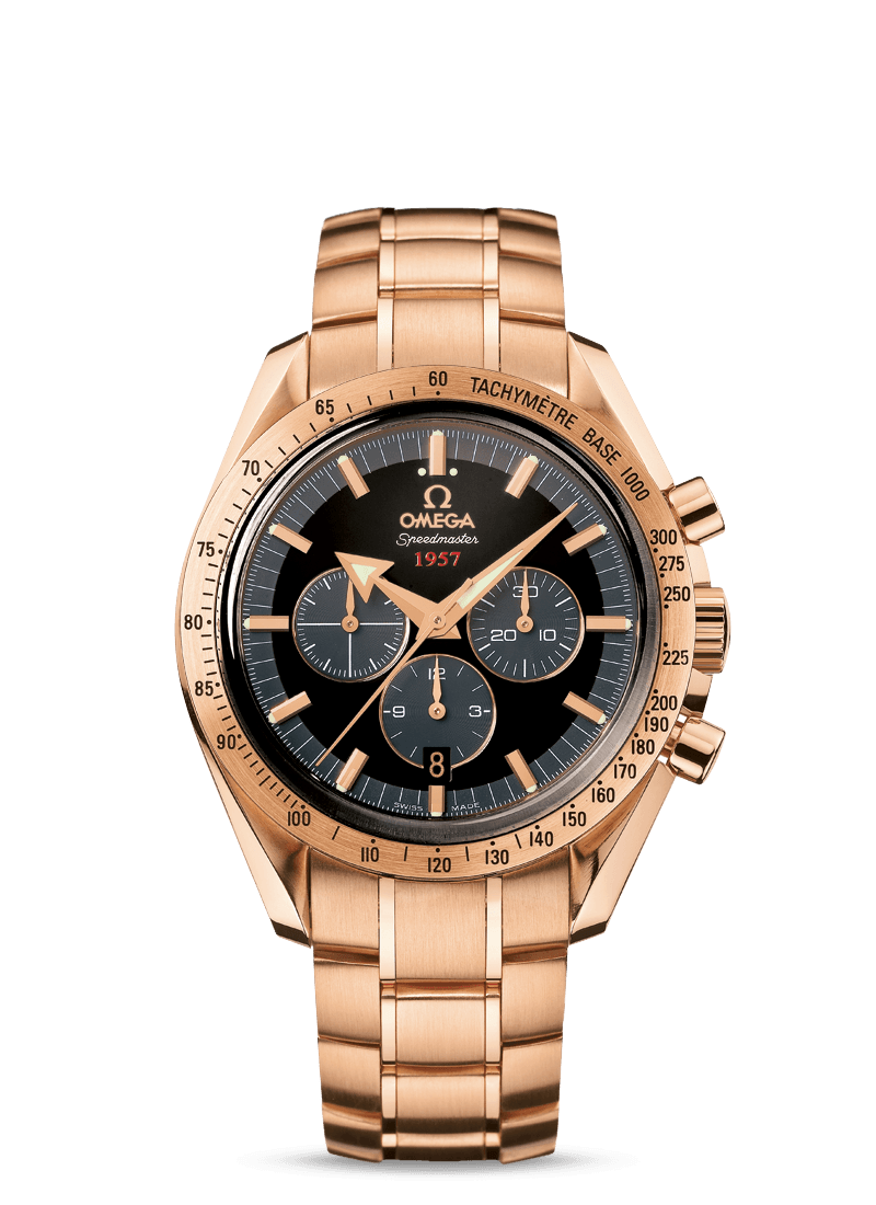 Omega 321.50.42.50.01.001 : Speedmaster Broad Arrow 1957 Red Gold / Black / Bracelet