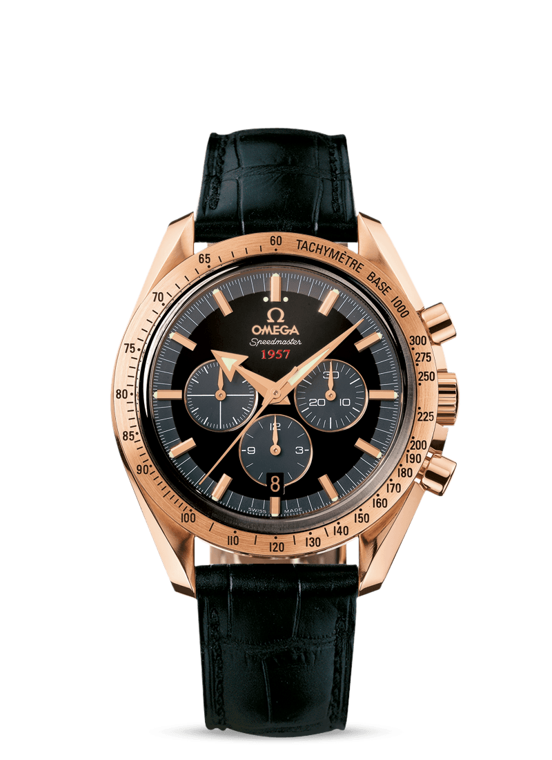 Omega 321.53.42.50.01.001 : Speedmaster Broad Arrow 1957 Red Gold / Black