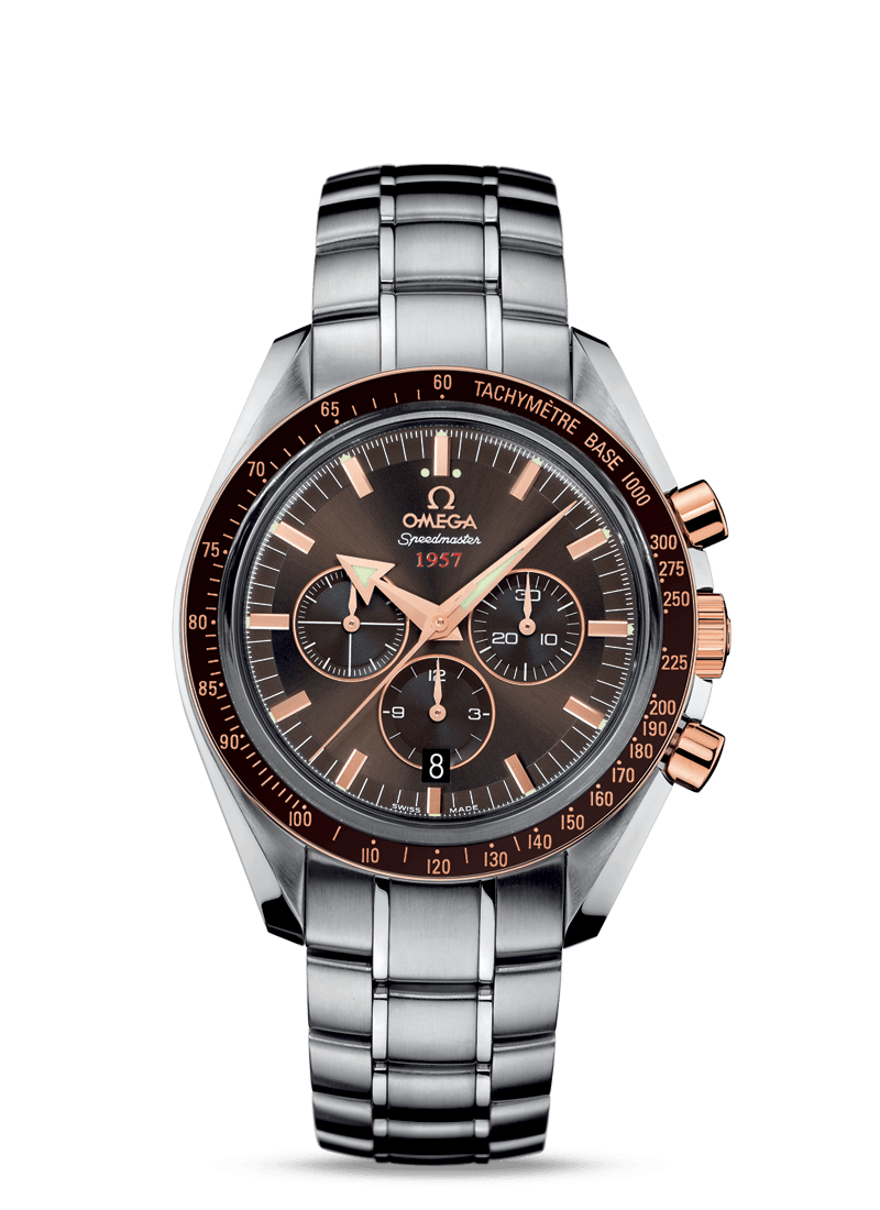 Omega 321.90.42.50.13.002 : Speedmaster Broad Arrow 1957 Stainless Steel / Red Gold / Brown / Bracelet