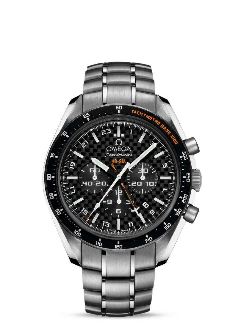 Omega 321.90.44.52.01.001 : Speedmaster HB-SIA Co-Axial GMT Titanium / Black Carbon / Bracelet
