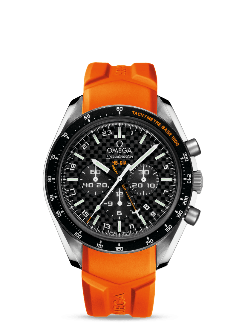 Omega 321.92.44.52.01.003 : Speedmaster HB-SIA Co-Axial GMT Titanium / Black Carbon / Orange Rubber