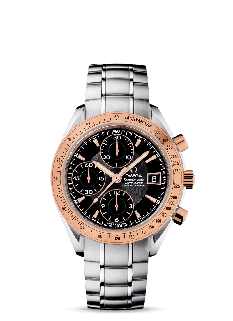 Omega 323.21.40.40.01.001 : Speedmaster Date 40 Stainless Steel / Red Gold / Black / Bracelet