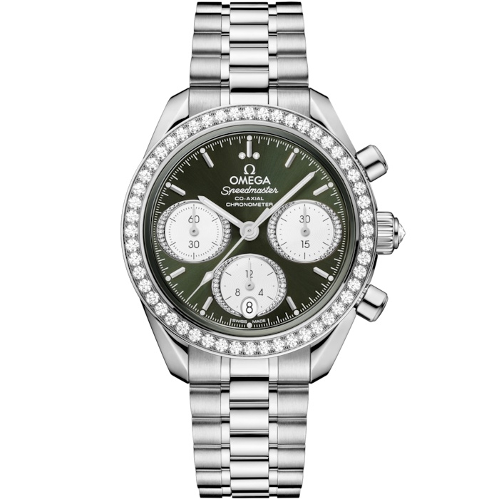 Omega 324.15.38.50.60.001 : Speedmaster Date 38 Stainless Steel - Diamond / Green / Bracelet