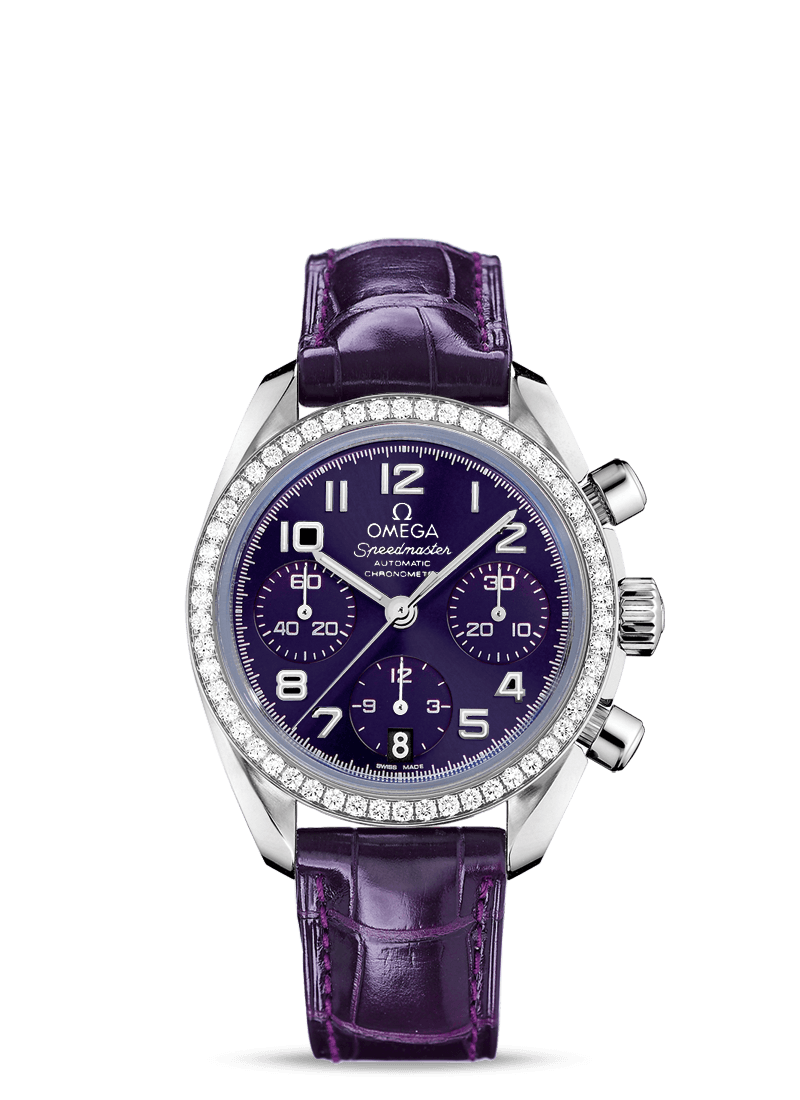 Omega 324.18.38.40.10.001 : Speedmaster Date 38 Stainless Steel / Diamond / Purple