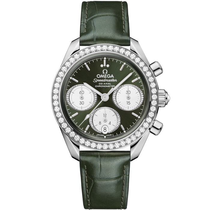 Omega 324.18.38.50.60.001 : Speedmaster Date 38 Stainless Steel - Diamond / Green / Bracelet