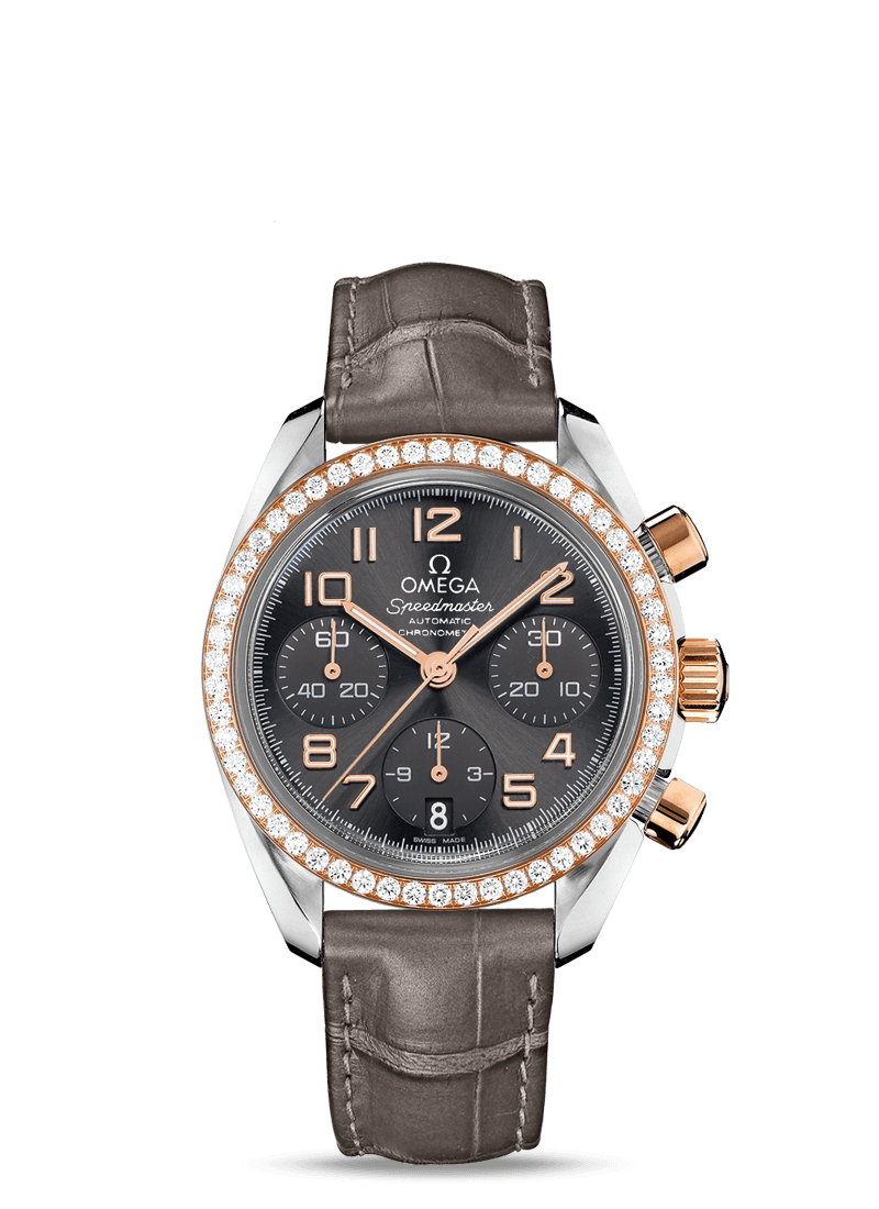 Omega 324.28.38.40.06.001 : Speedmaster Date 38 Stainless Steel / Red Gold / Diamond / Grey