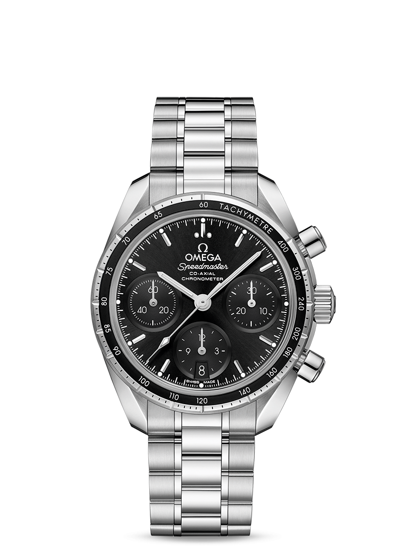 Omega 324.30.38.50.01.001 : Speedmaster Co-Axial 38 Stainless Steel / Black / Bracelet
