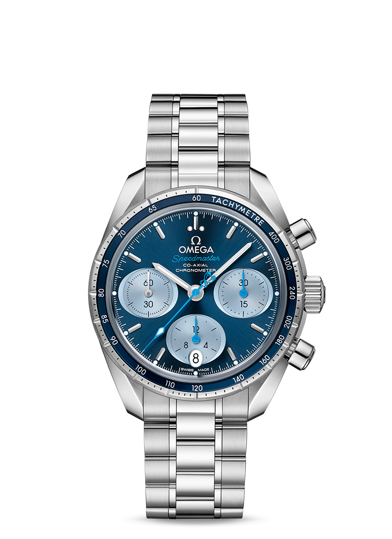 Omega 324.30.38.50.03.002 : Speedmaster Co-Axial 38 Stainless Steel / Blue / Bracelet / Orbis