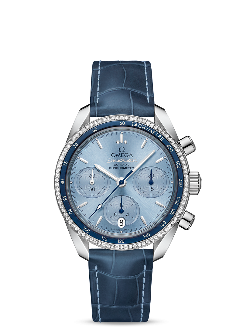 Omega 324.38.38.50.03.001 : Speedmaster Co-Axial 38 Stainless Steel / Diamond / Blue / Strap
