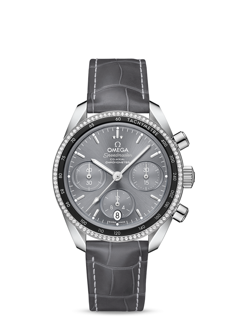 Omega 324.38.38.50.06.001 : Speedmaster Co-Axial 38 Stainless Steel / Diamond / Grey / Strap