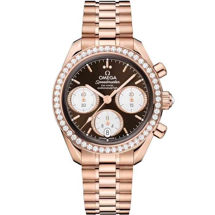 Omega 324.55.38.50.63.001 : Speedmaster Date 38 Sedna Gold - Diamond / Brown / Bracelet