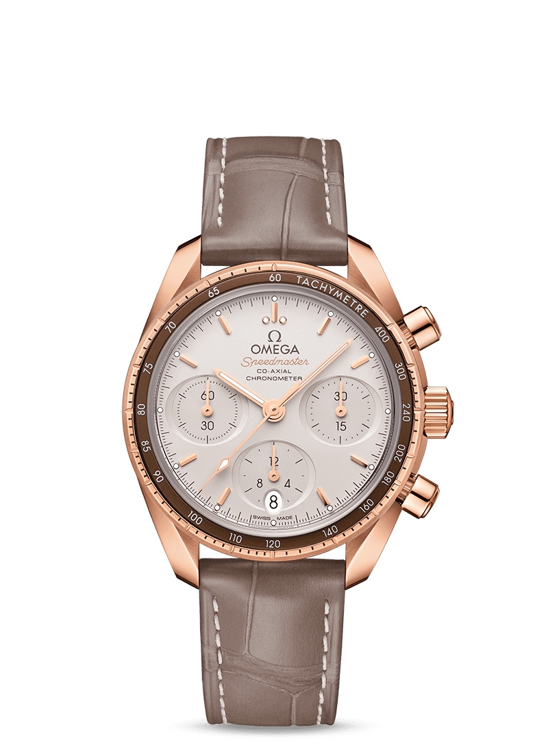 Omega 324.63.38.50.02.003 : Speedmaster Co-Axial 38 Sedna Gold / Diamond / Silver / Strap