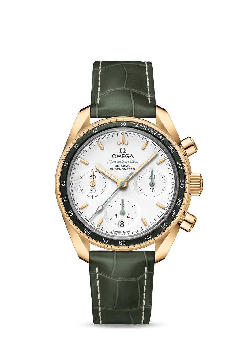 Omega 324.63.38.50.02.004 : Speedmaster Co-Axial 38 Yellow Gold / Silver / Strap