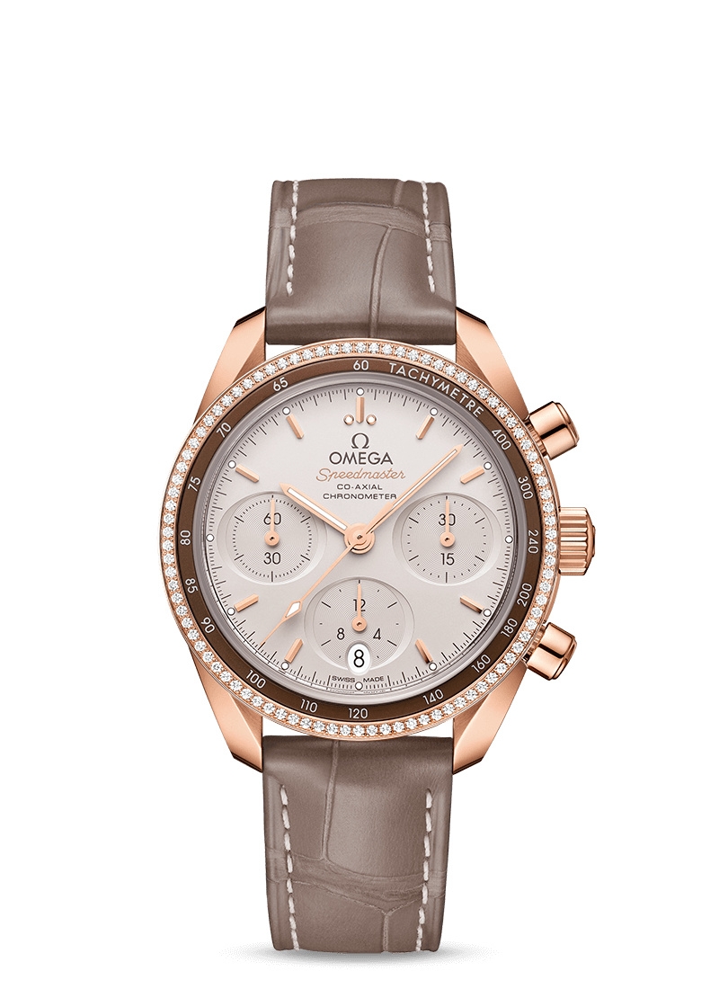 Omega 324.68.38.50.02.003 : Speedmaster Co-Axial 38 Sedna Gold / Diamond / Silver / Strap