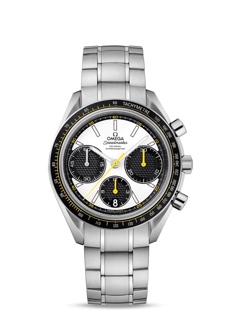 Omega 326.30.40.50.04.001 : Speedmaster Racing Co-Axial Chronograph Stainless Steel / Silver-Yellow / Bracelet