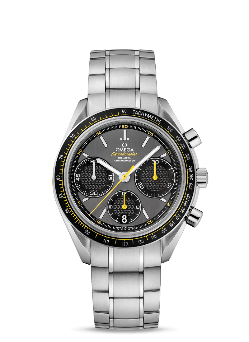 Omega 326.30.40.50.06.001 : Speedmaster Racing Co-Axial Chronograph Stainless Steel / Grey-Yellow / Bracelet