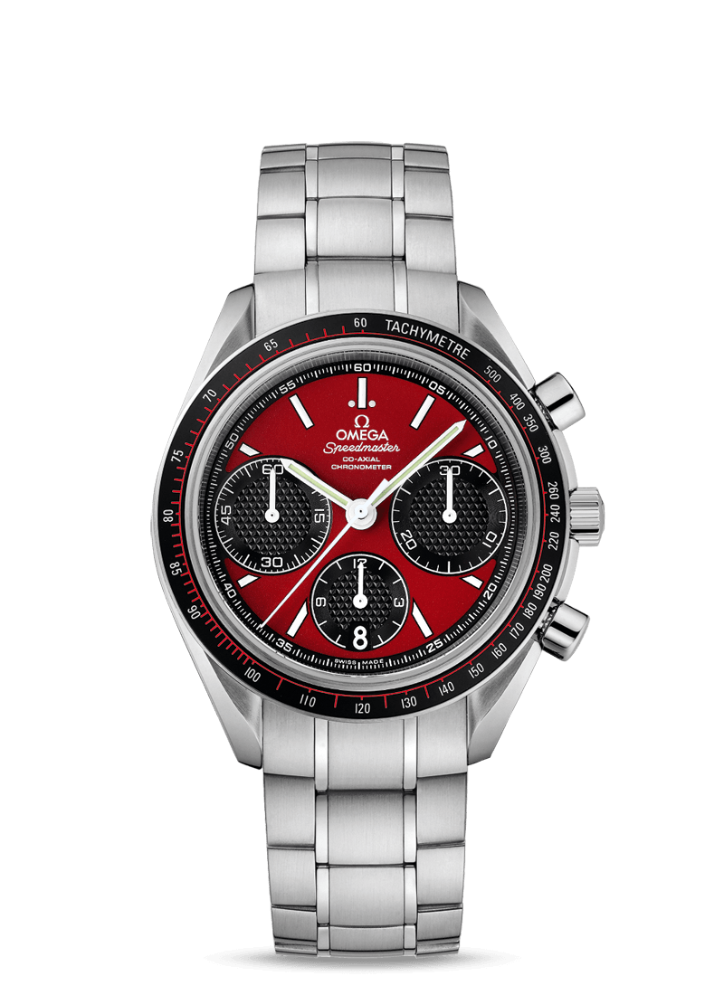 Omega 326.30.40.50.11.001 : Speedmaster Racing Co-Axial Chronograph Stianless Steel / Red / Bracelet