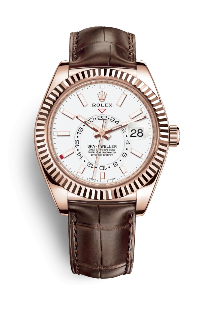 Rolex 326135-0006 : Sky-Dweller Everose / White / Alligator