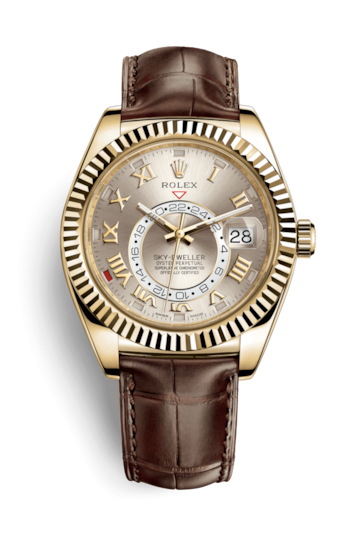 Rolex 326138-0003 : Sky-Dweller Yellow Gold / Silver Roman / Alligator