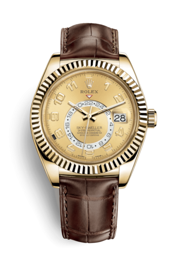 Rolex 326138-0004 : Sky-Dweller Yellow Gold / Champagne Arabic / Alligator
