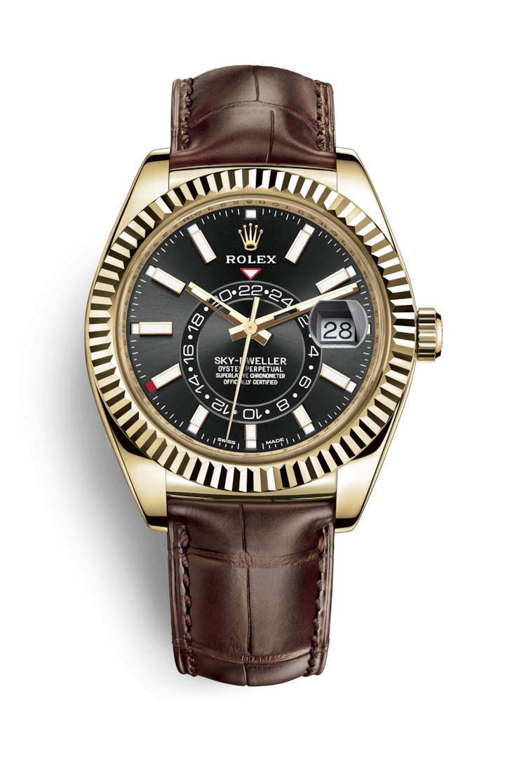 Rolex 326138-0008 : Sky-Dweller Yellow Gold / Black / Alligator
