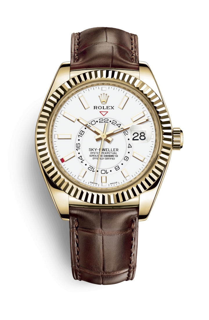 Rolex 326138-0010 : Sky-Dweller Yellow Gold / White / Alligator