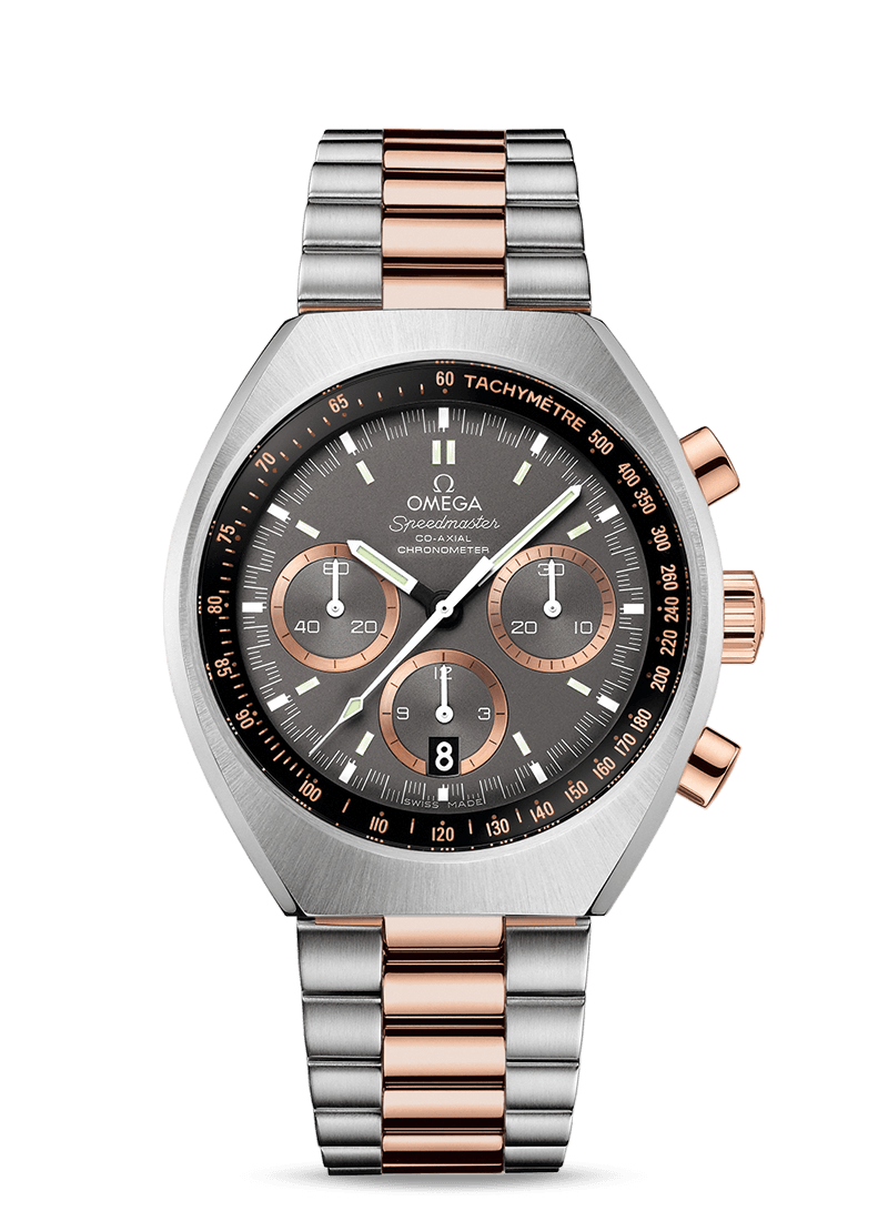 Omega 327.20.43.50.01.001 : Speedmaster Mark II Co-Axial Chronograph Stainless Steel / Sedna Gold / Grey / Bracelet