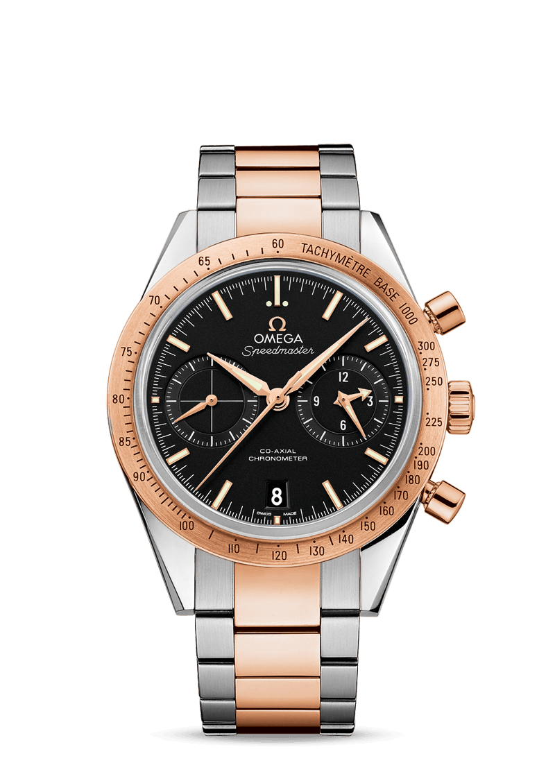 Omega 331.20.42.51.01.002 : Speedmaster 57 Co-Axial Stainless Steel / Red Gold / Black / Bracelet