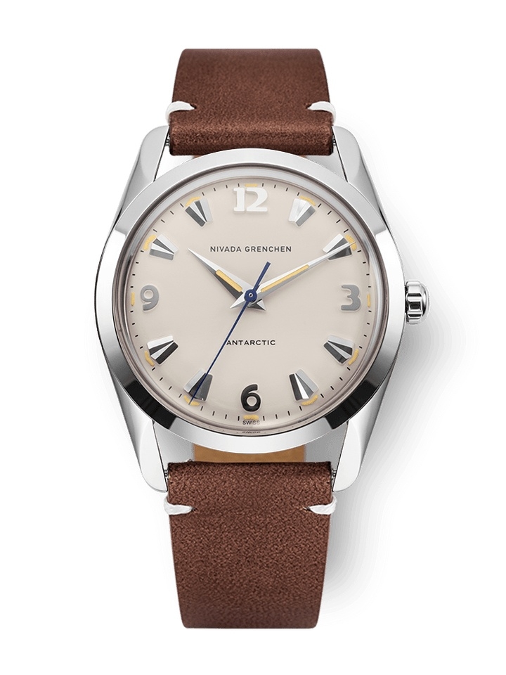 Nivada Grenchen 35001M14 : Antarctic 35 Eggshell - Beige Luminova / Stainless Steel / Brown - White