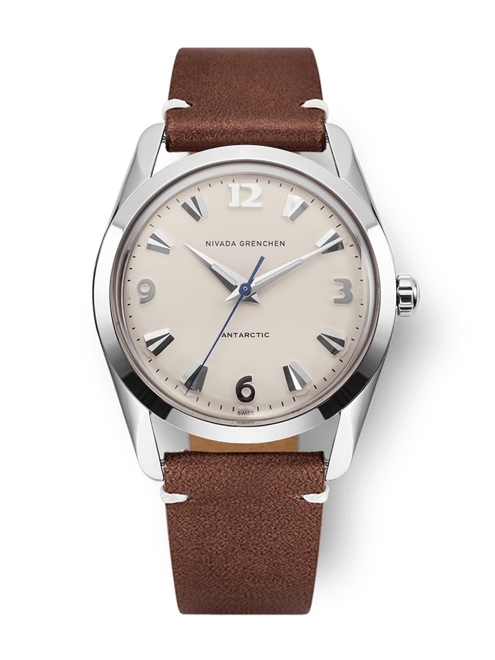 Nivada Grenchen 35004M14 : Antarctic 35 Eggshell - White Luminova / Stainless Steel / Brown - White