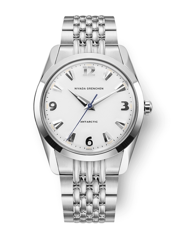 Nivada Grenchen 35005M04 : Antarctic 35 White - White Luminova / Stainless Steel / Beads of Rice