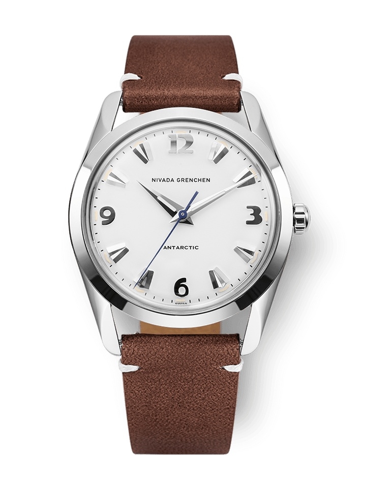 Nivada Grenchen 35005M14 : Antarctic 35 White - White Luminova / Stainless Steel / Brown - White