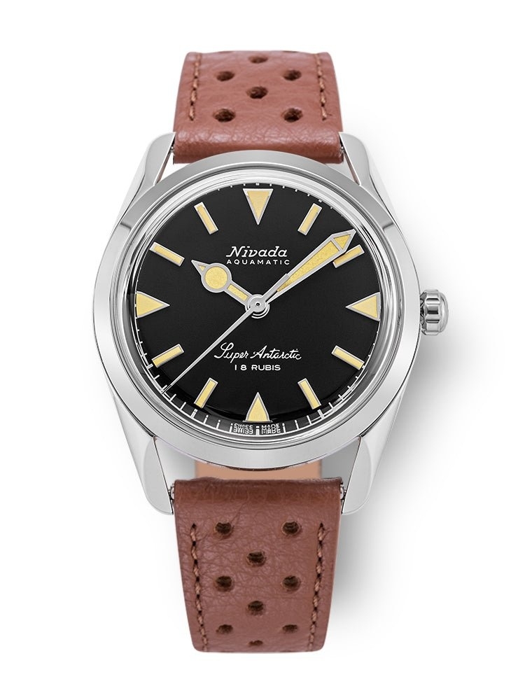 Nivada Grenchen 35013M41 : Super Antarctic 35 Black - Beige Luminova / Stainless Steel / Brown Racing