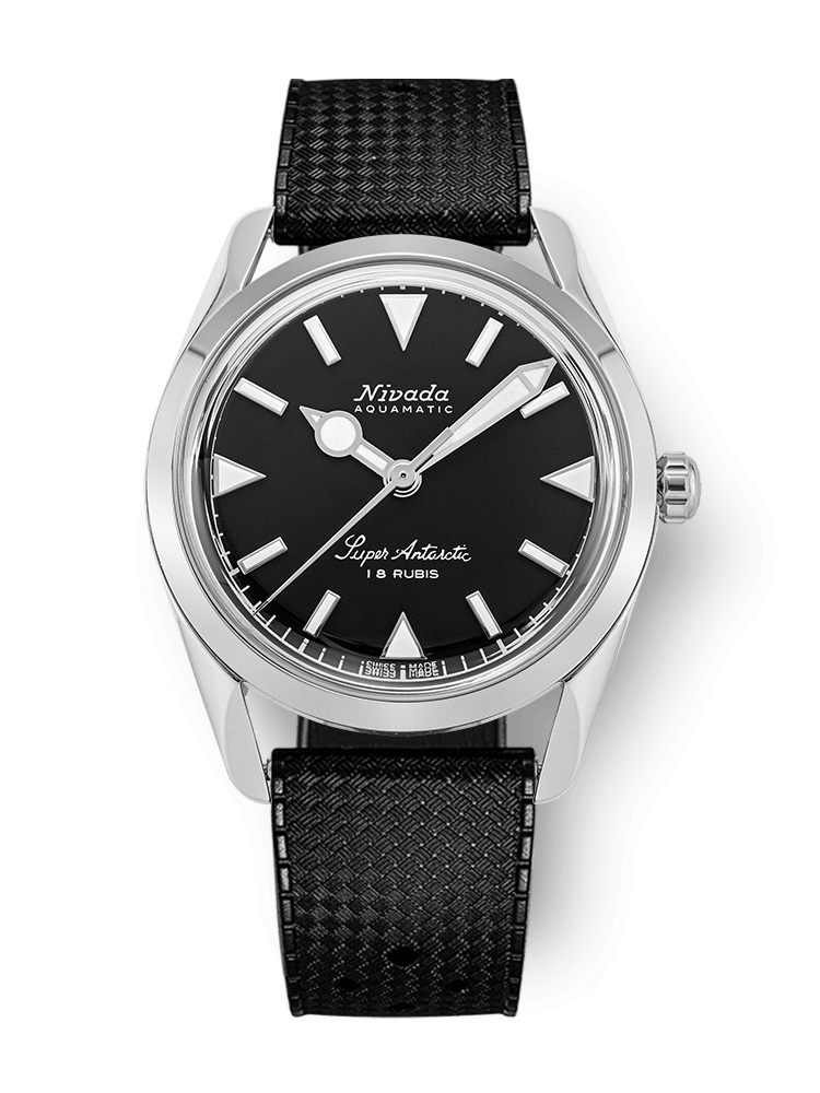 Nivada Grenchen 35014M01 : Super Antarctic 35 Black - White Luminova / Stainless Steel / Tropic