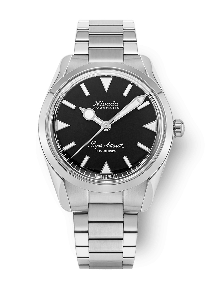 Nivada Grenchen 35014M20 : Super Antarctic 35 Black - White Luminova / Stainless Steel / Flat Link