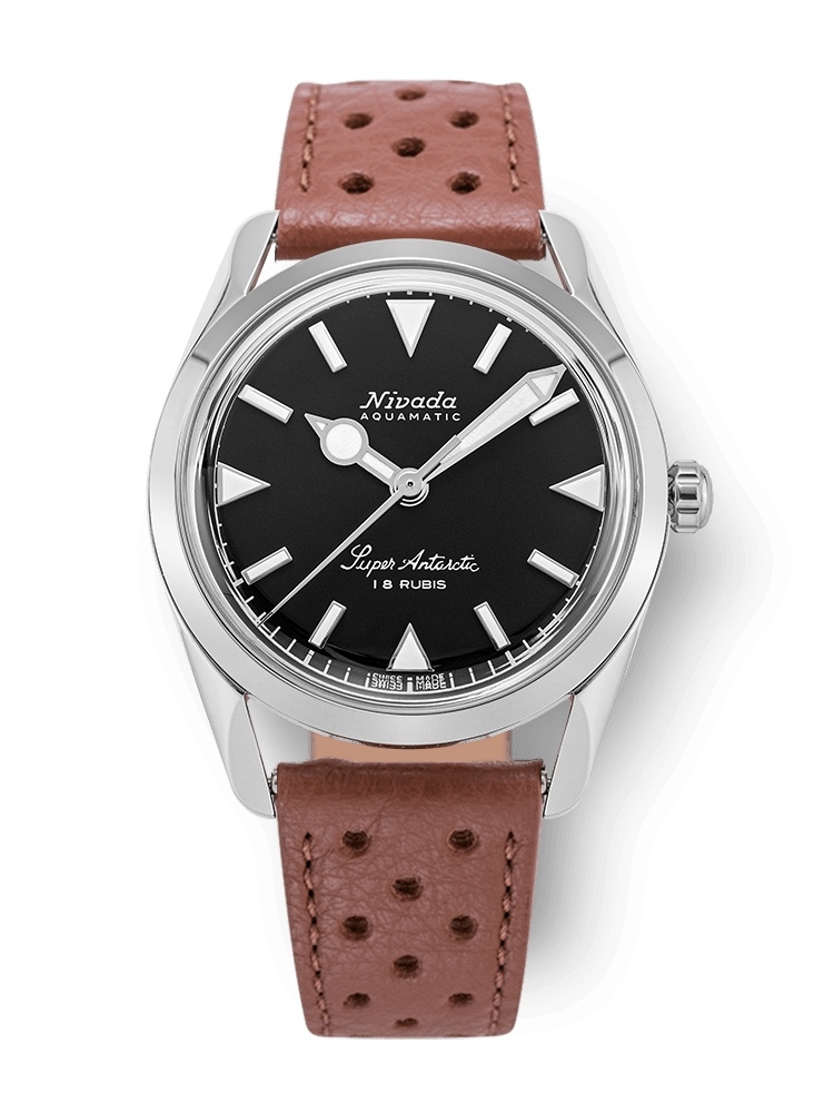 Nivada Grenchen 35014M41 : Super Antarctic 35 Black - White Luminova / Stainless Steel / Brown Racing
