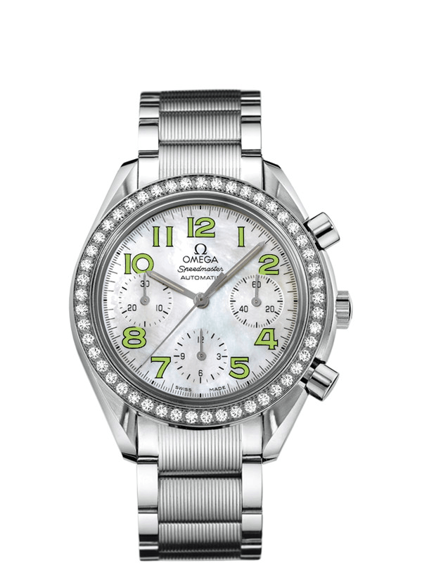 Omega 3535.72.00 : Speedmaster Reduced Ladies Stainless Steel / Diamond / MOP / Green / Bracelet