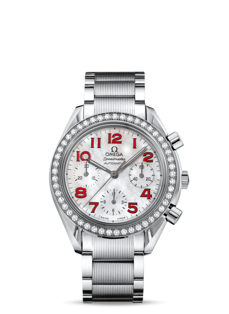 Omega 3535.79.00 : Speedmaster Reduced Ladies Stainless Steel / Diamond / MOP / Red / Bracelet